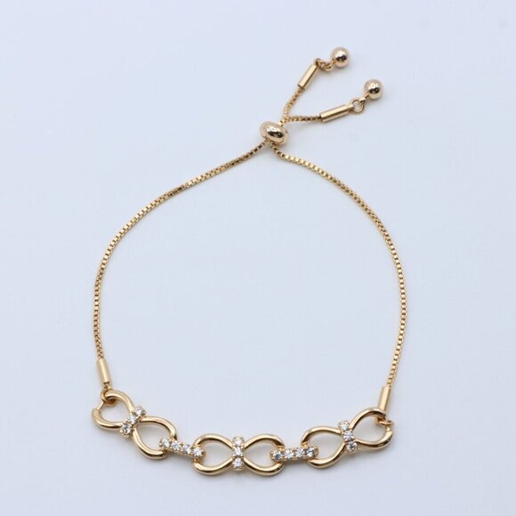 Elegant Rose Gold Infinity Bracelet in Cubic Zirconia, Adjustable Size, XPAB0606 - Picture 3 of 11